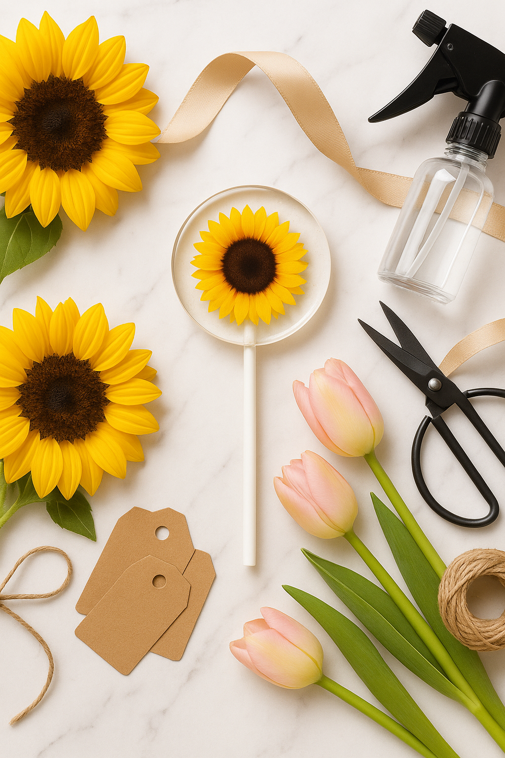 Clear Sunflower Candy Lollipops, Floral Favors