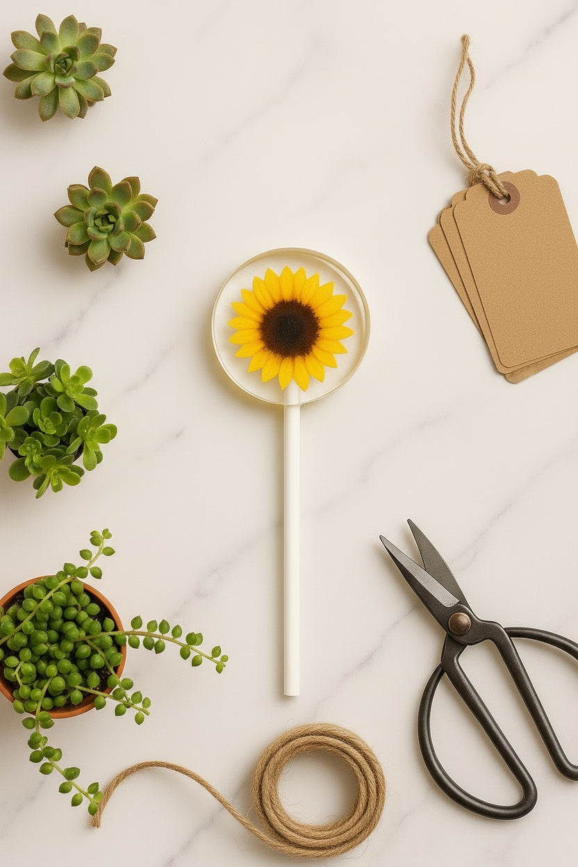 Clear Sunflower Candy Lollipops, Floral Favors