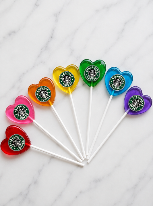 Rainbow Custom Logo Heart Lollipops | Branded Candy Favors
