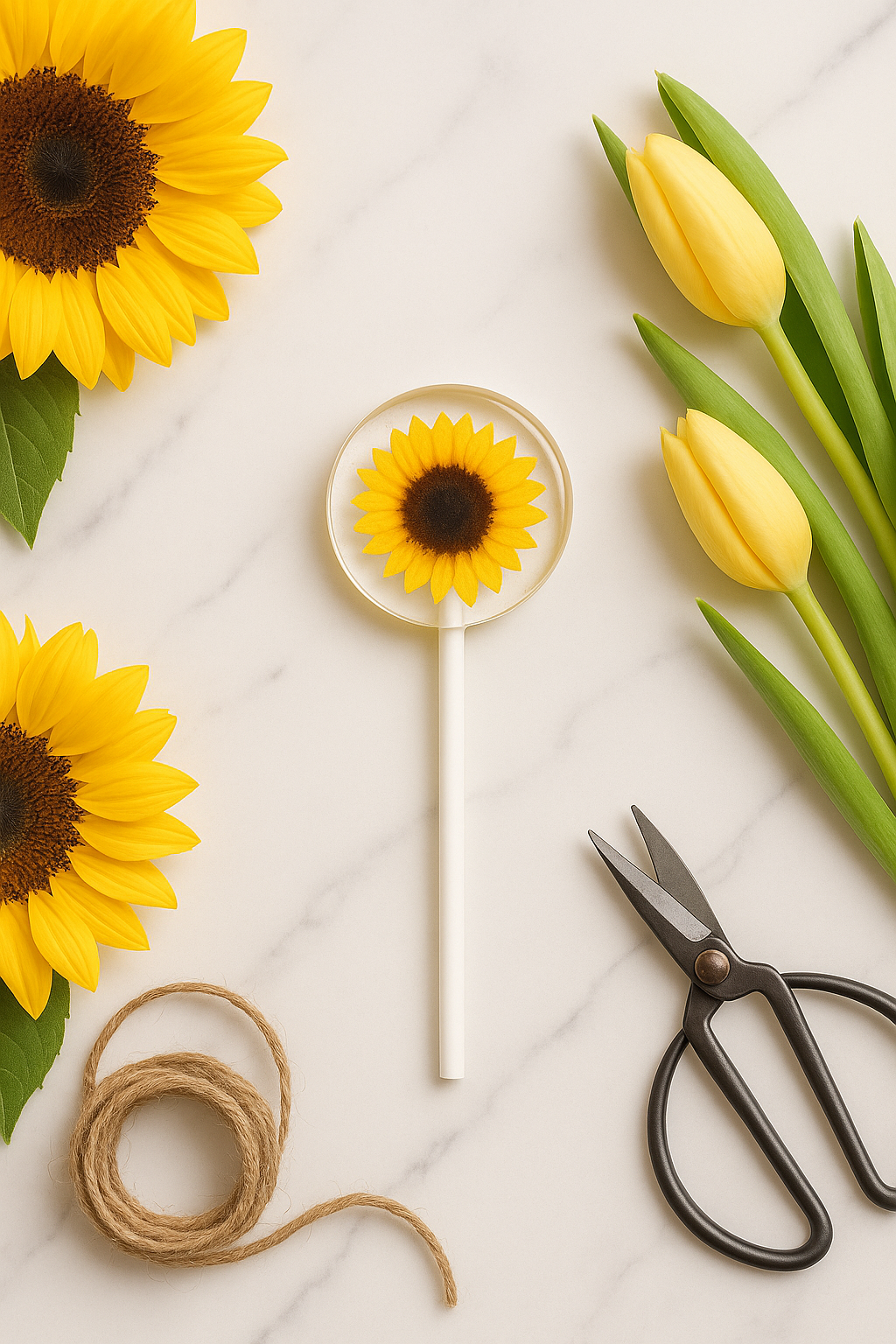Clear Sunflower Candy Lollipops, Floral Favors