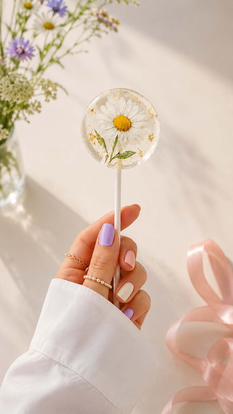 Edible Flower Lollipops – Clear Floral Lollipops with Real Flowers