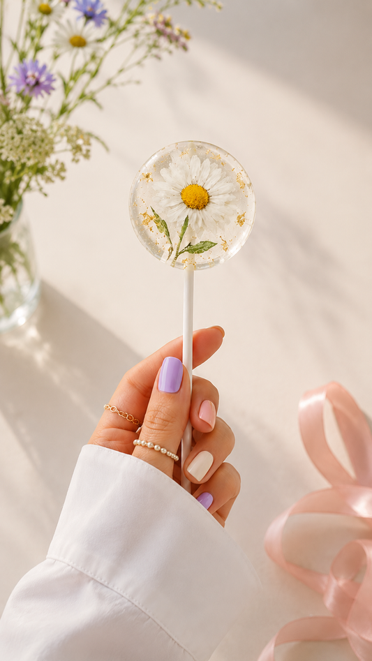 Edible Flower Lollipops – Clear Floral Lollipops with Real Flowers