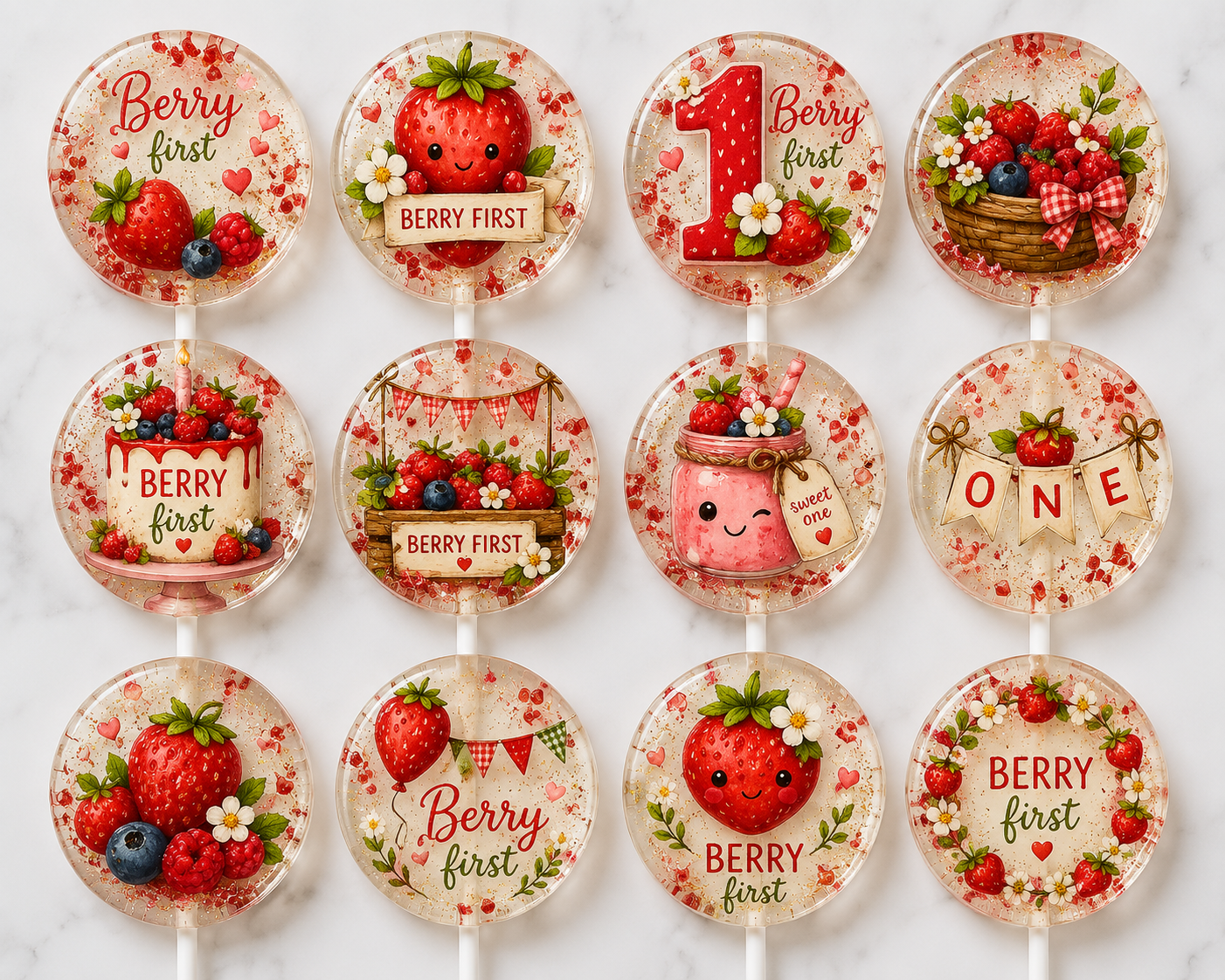 Berry First Birthday Lollipops | Strawberry 1st Birthday Party Favors