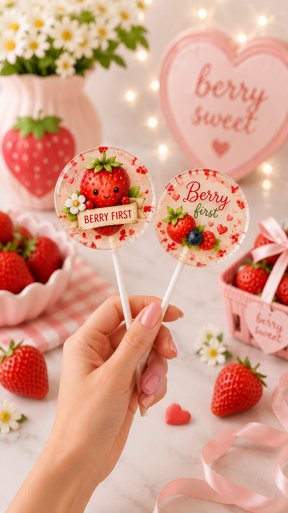 Berry First Birthday Lollipops | Strawberry 1st Birthday Party Favors