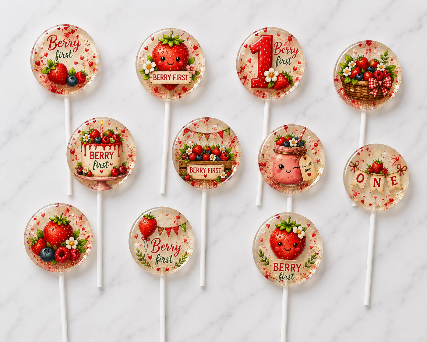 Berry First Birthday Lollipops | Strawberry 1st Birthday Party Favors