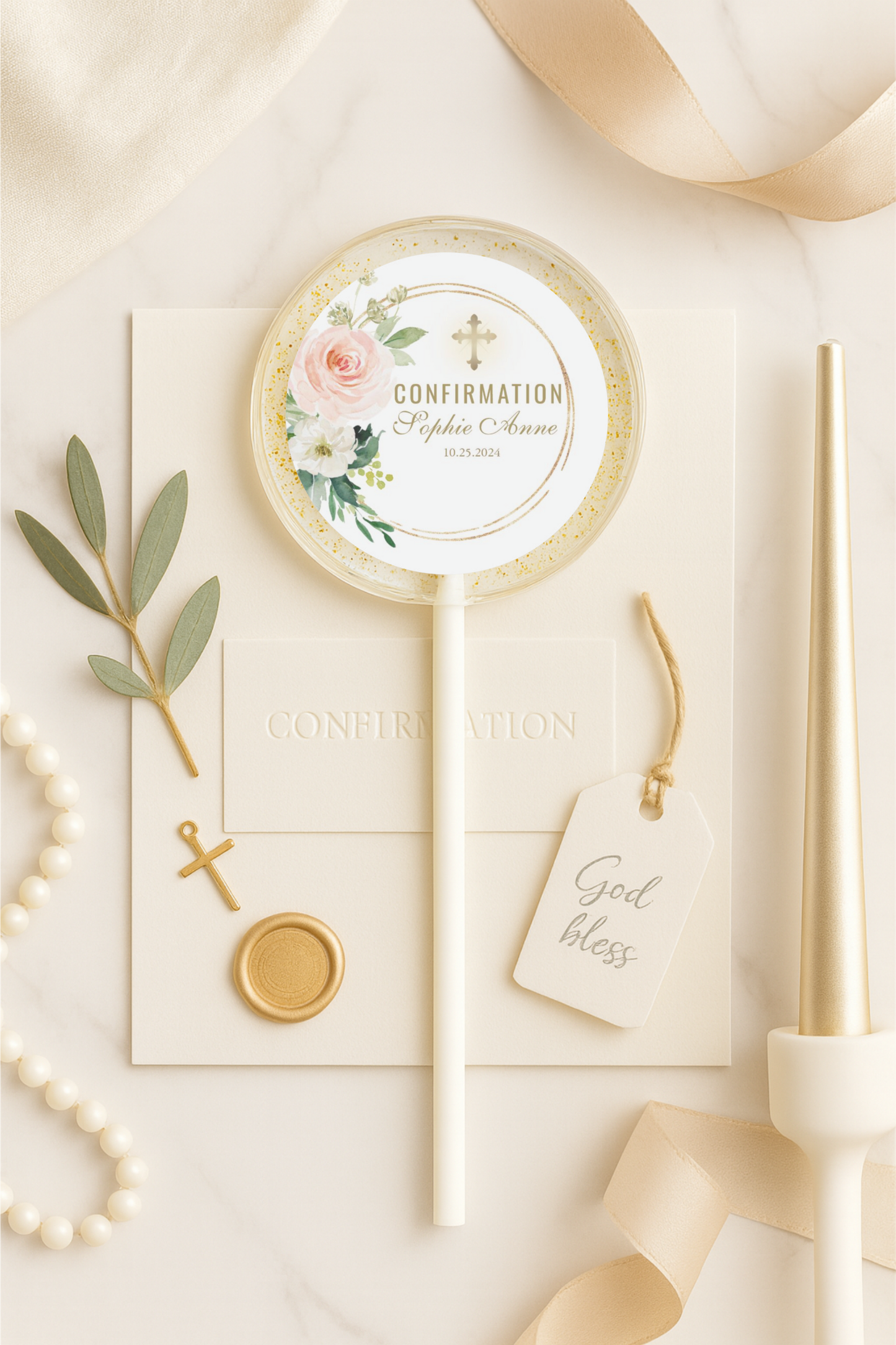Personalized Confirmation Lollipop Favors with Gold