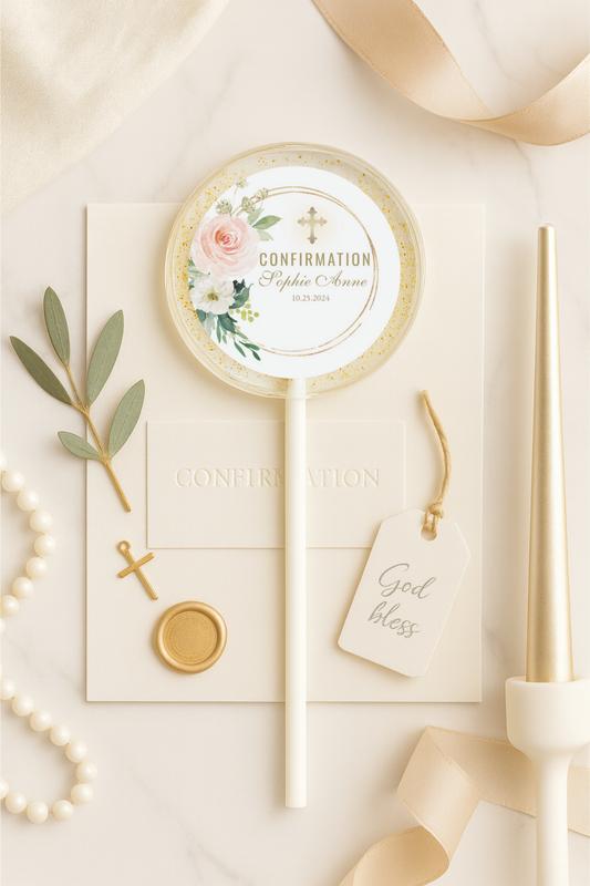 Personalized Confirmation Lollipop Favors with Gold