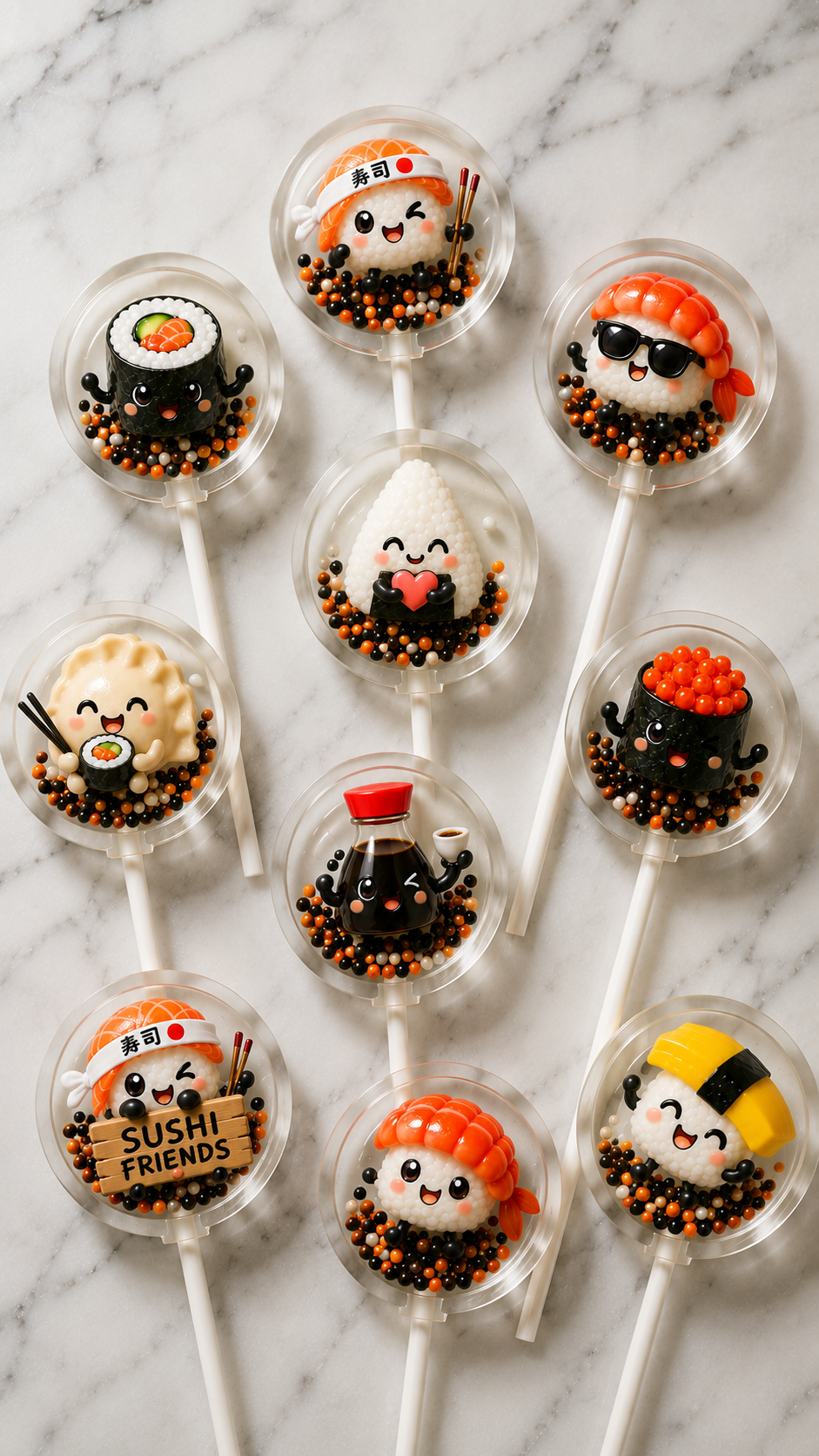 Sushi Friends Lollipops – Kawaii Sushi Party Favors