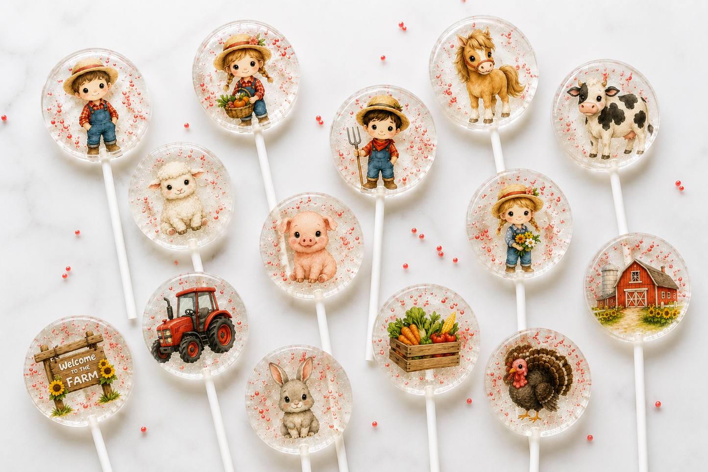 Little Farmer Birthday Lollipops | Farm Animal Party Favors