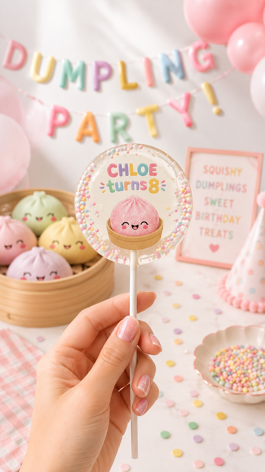 Squishy Dumpling Birthday Lollipops | Personalized Party Favors