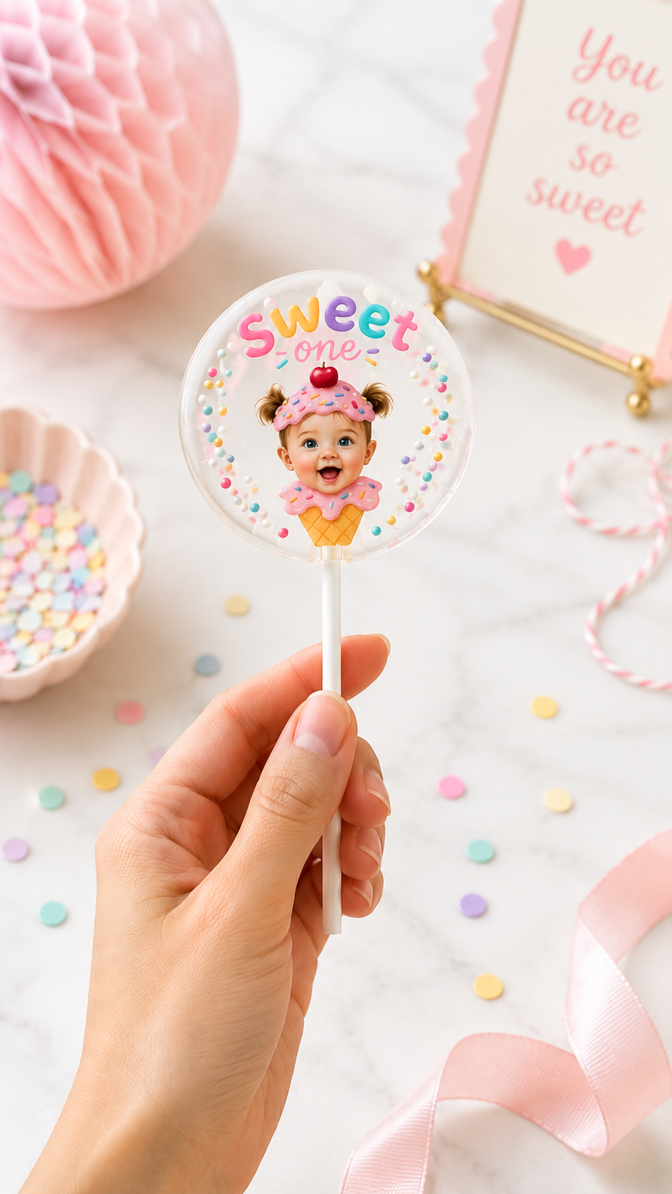Personalized 1st Birthday Lollipops | Sweet One Photo Party Favors