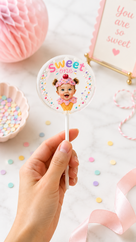 Personalized 1st Birthday Lollipops | Sweet One Photo Party Favors