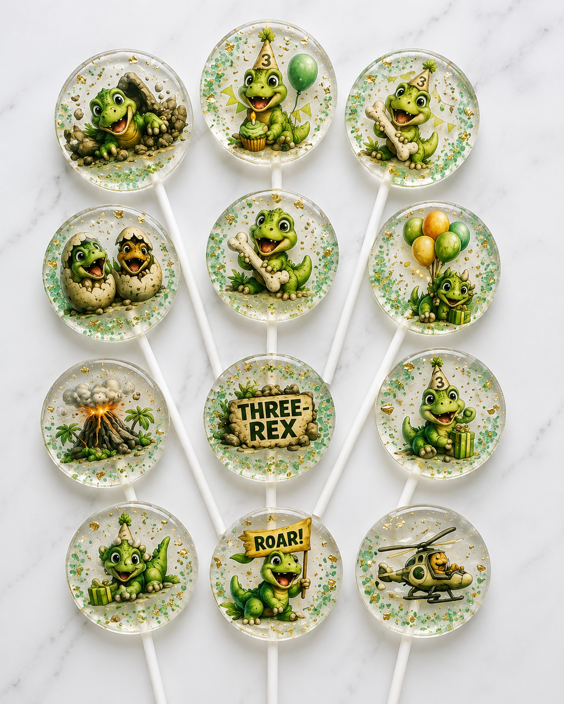 Three Rex Birthday Lollipops | Dinosaur 3rd Birthday Party Favors