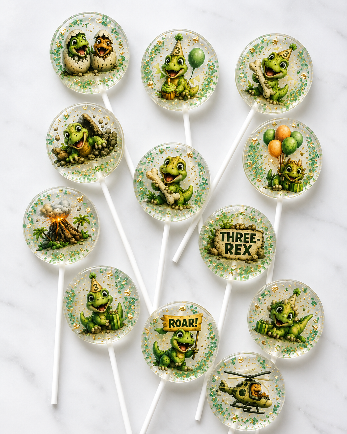 Three Rex Birthday Lollipops | Dinosaur 3rd Birthday Party Favors
