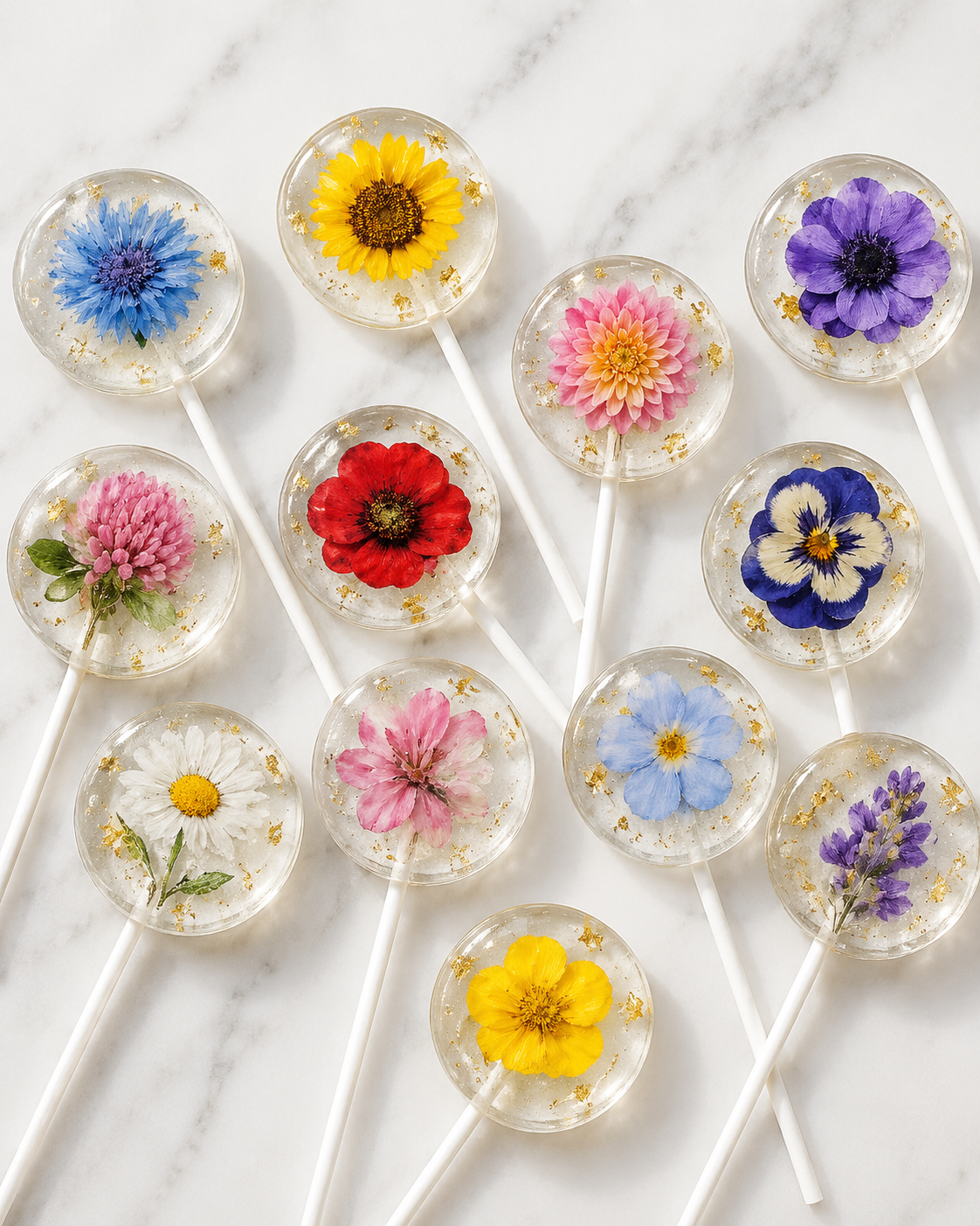 Edible Flower Lollipops – Clear Floral Lollipops with Real Flowers