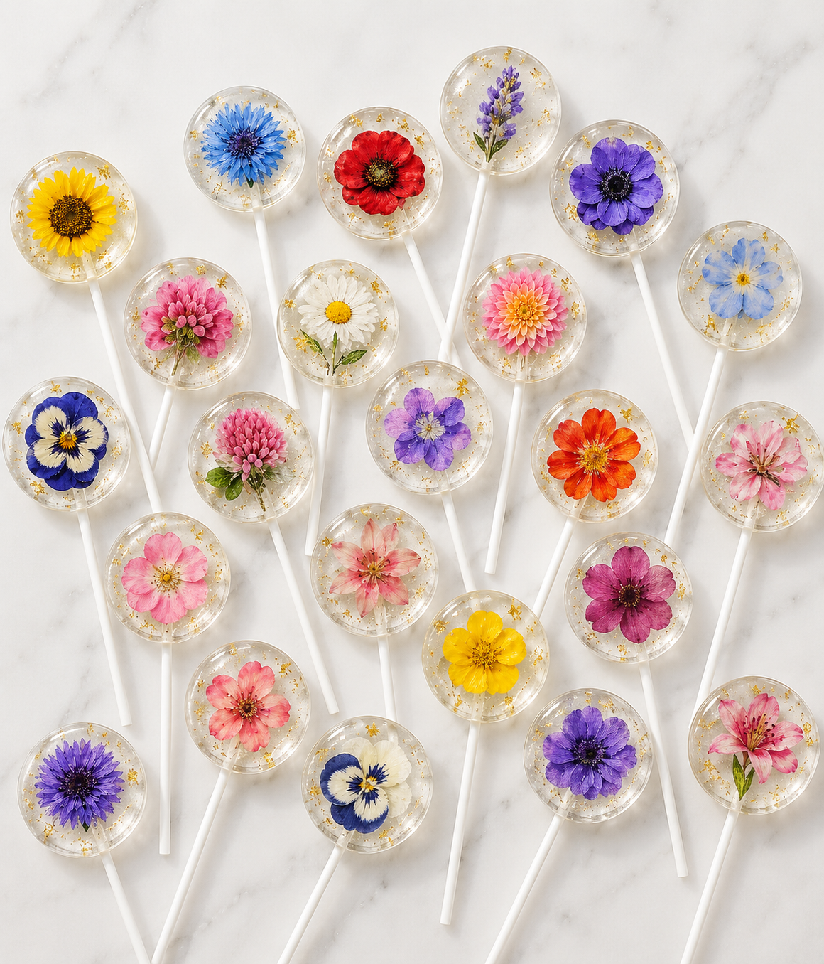 Edible Flower Lollipops – Clear Floral Lollipops with Real Flowers
